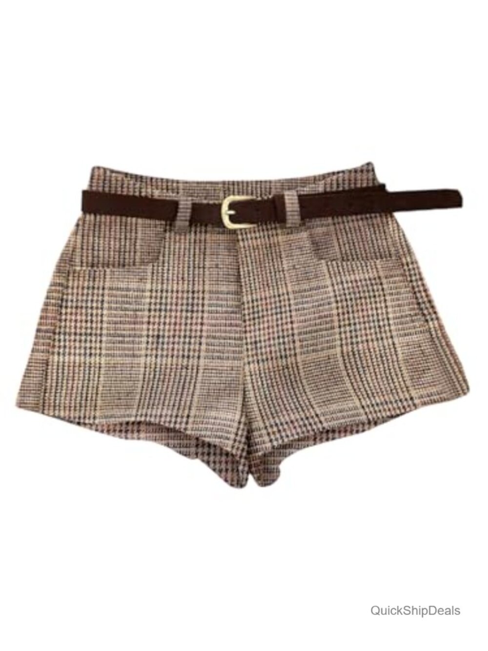 Plaid Dressy Shorts Houndstooth Low Waist Mini Tailored Workwear